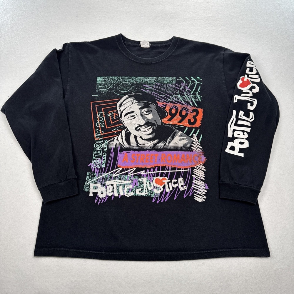VTG 2Pac Poetic Justice 1993 Men's Large Black Cotton Retro Tee Tupac Shakur